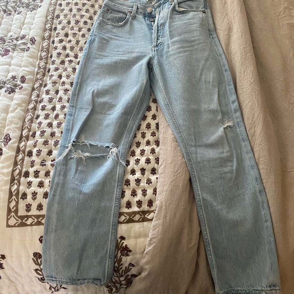 Agolde Light Blue Riley High Rise Straight Cropped Jeans - Picture 4 of 6